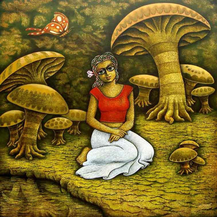 Figurative acrylic painting titled 'Yuvana 5', 48x48 inches, by artist Ramchandra B Pokale on Canvas