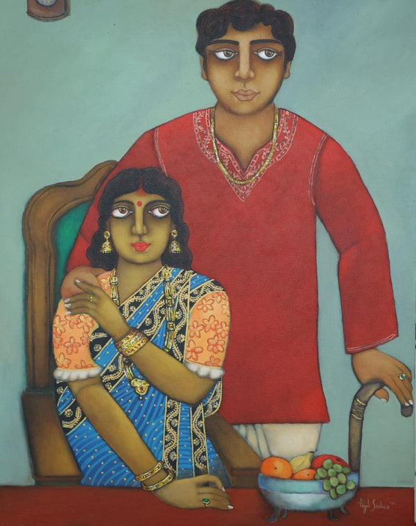 Figurative acrylic painting titled 'Zamindar', 30x25 inches, by artist Piyali Sarkar on Canvas