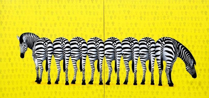 Animals acrylic painting titled 'Zebra 1', 60x132 inches, by artist Amit Kumar on Canvas