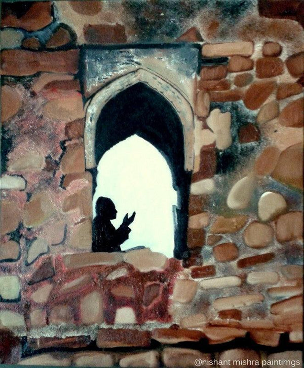 Figurative oil painting titled 'Ziyarat', 28x22 inches, by artist Nishant Mishra on Canvas